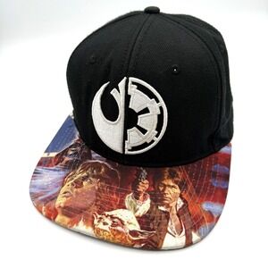 Star Wars Hat Cap Snap Back Mens Black Rebel Empire Logo Graphic Brim Movie